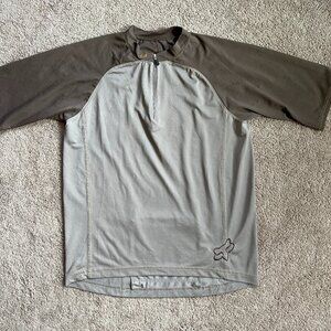 Fox Racing Shirt Beige Gray Brown Base Bike Jersey ¼ Zip Mesh Polyester Mens M